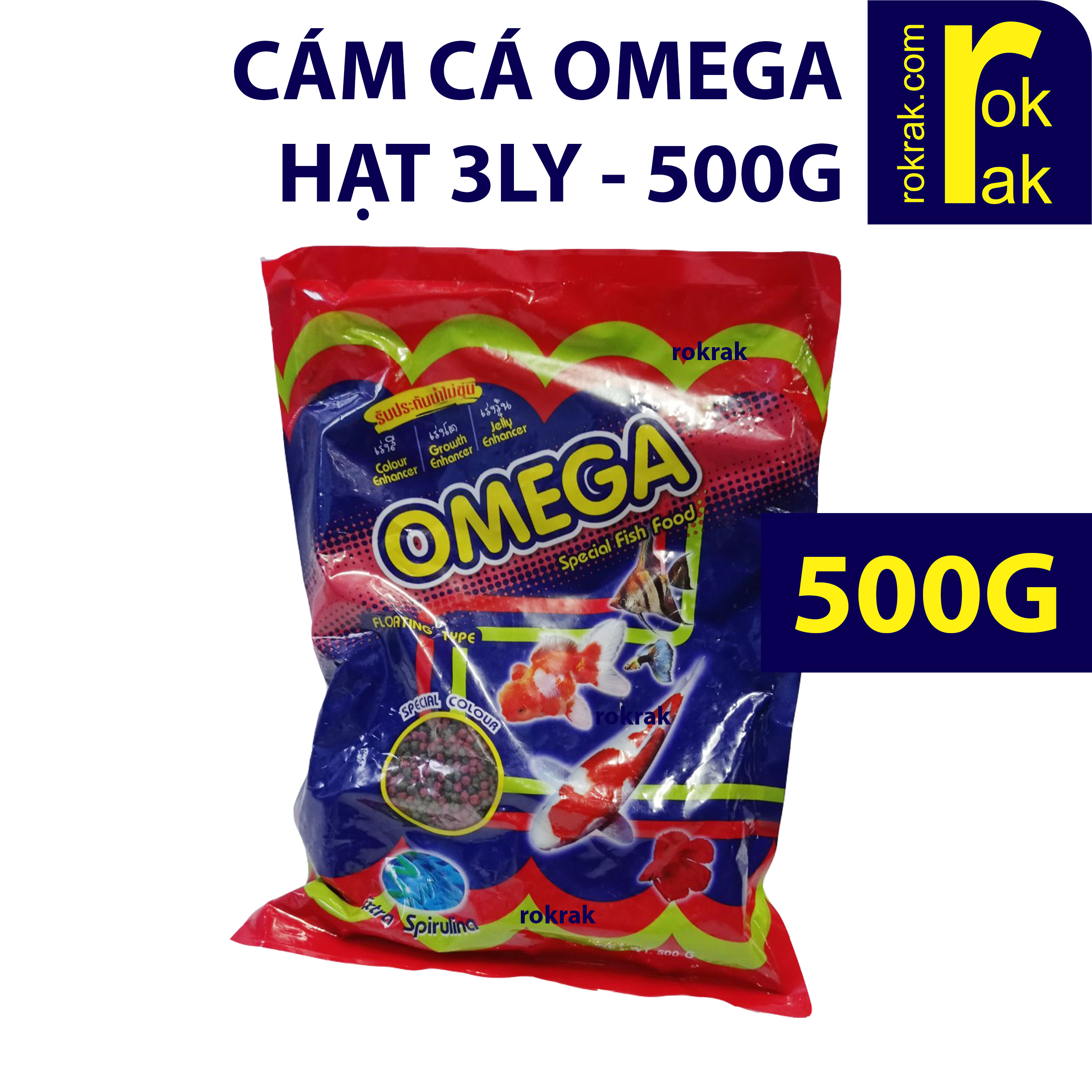 [HCM]Thức ăn cá Omega (viên cám 3mm gói 500g) có tảo xoắn giúp cá lên màu