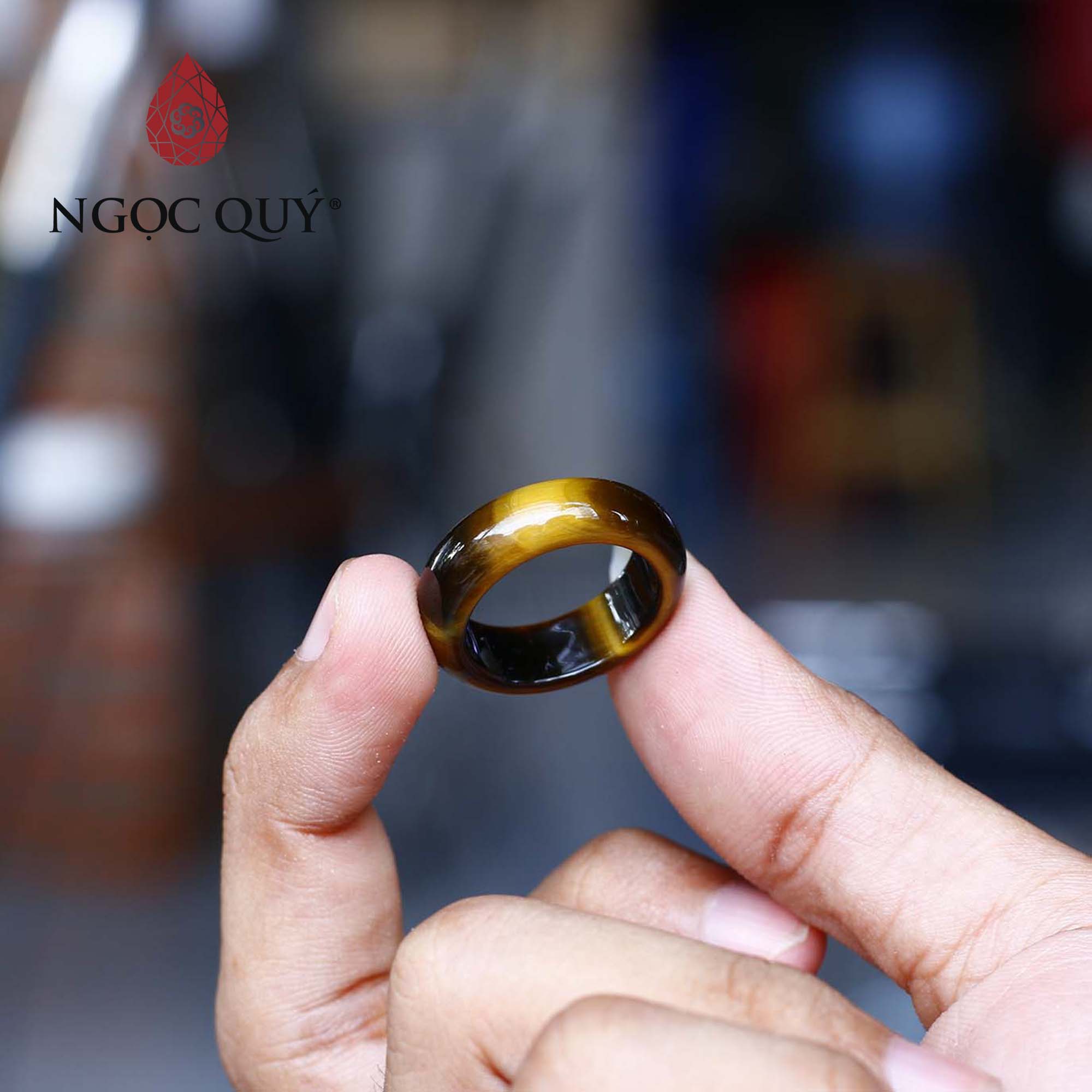 [HCM]Nhẫn thạch anh mắt hổ vàng nâu bản mỏng - Ngọc Quý Gemstones