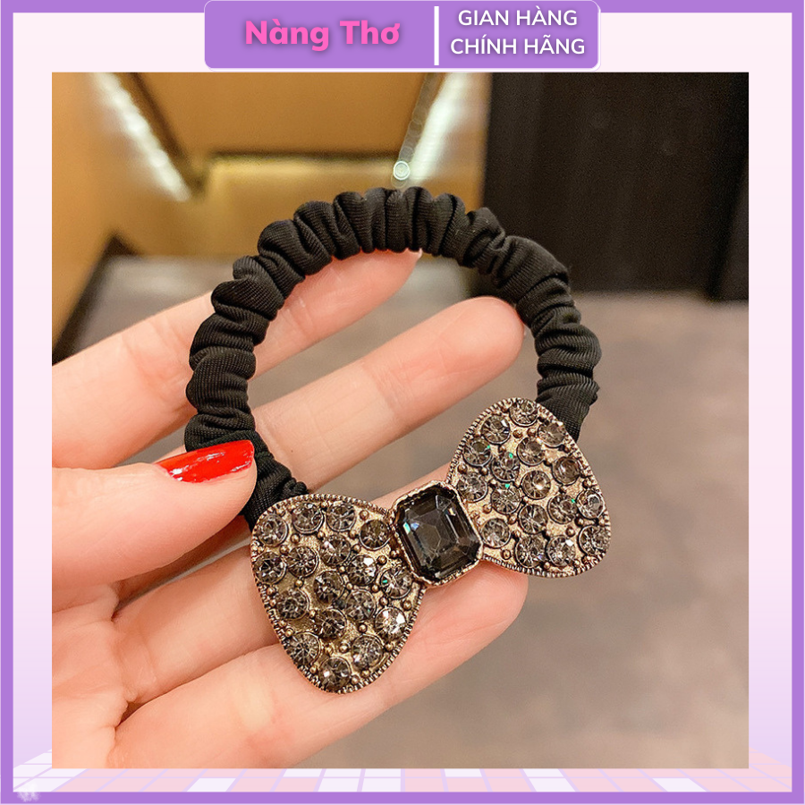 Dây cột tóc đính đá hình nơ lấp lánh sang trọng cho nữ