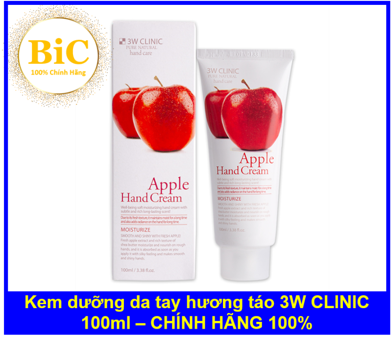 Kem dưỡng da tay hương táo 3W CLINIC Moisturizing Apple Hand Cream 100ml nhập khẩu