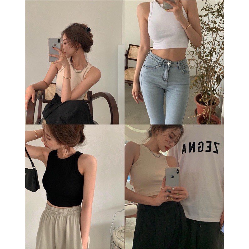 Áo Croptop Ba Lỗ Ôm Body Kiểu Dáng Basic Trơn Hè Năng Động