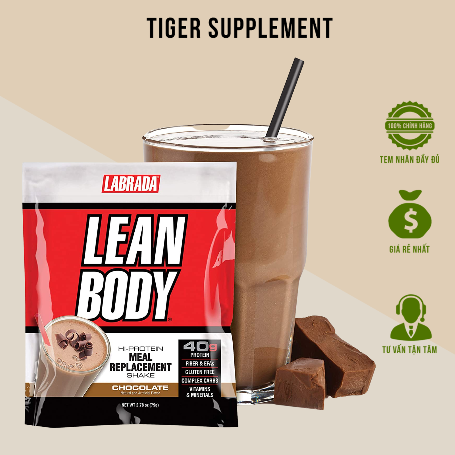 LEAN BODY CHOCOLATE - Đinh dưỡng thay thế bữa ăn dạng gói tiện lợi