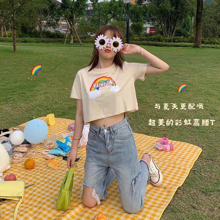 [HCM]Áo croptop nữ in hình RAINBOW cực hot