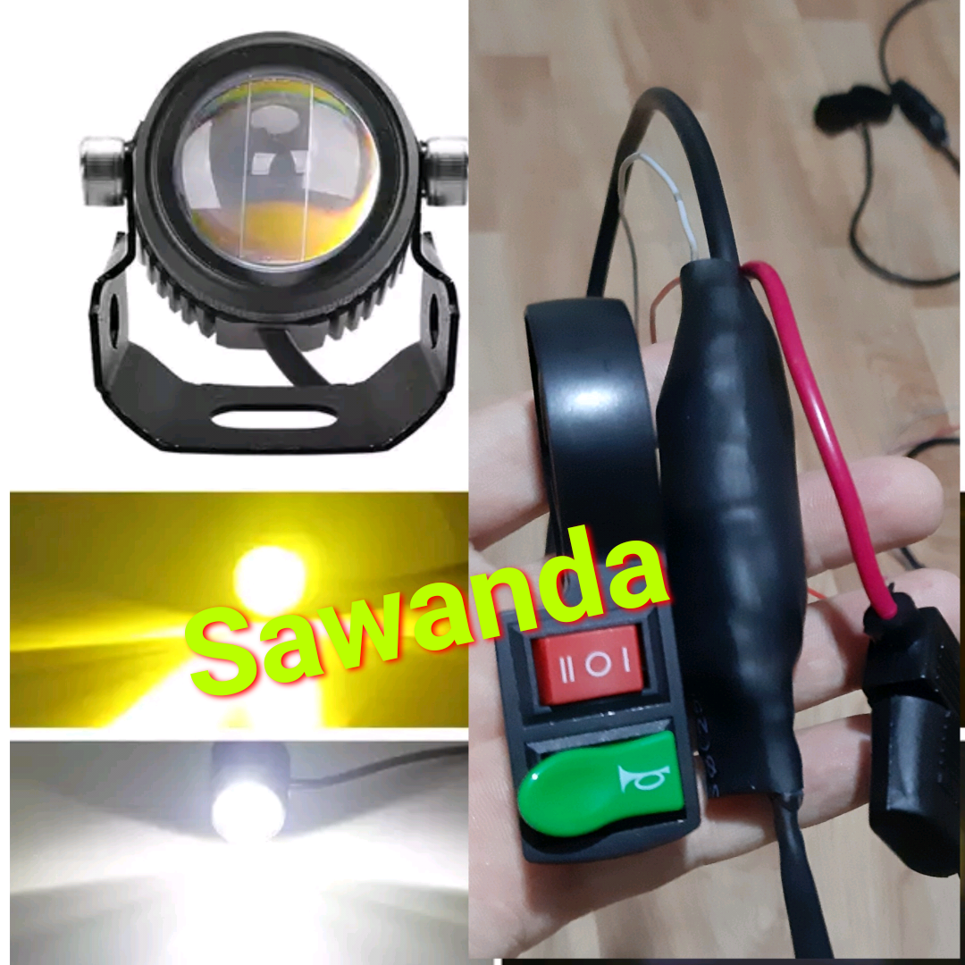 Cụm công tắc Mở Tắt Mở có chuyển Mạch Passing tiếp xúc bằng Bạc cho đèn trợ sáng Bi mini 2 màu Vàng Trắng