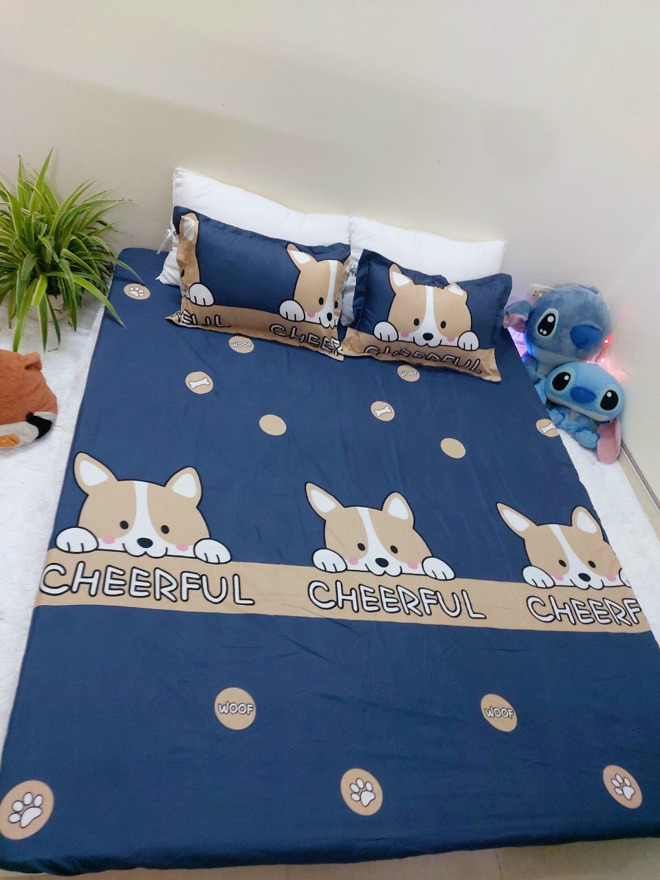 Bộ Chăn Ga Gối Cotton Poly - Hình Cún Xanh ( 3 Món , 4 Món , 5 Món ) NVC Bedding