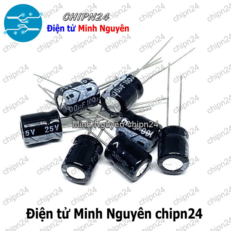 [10 con] (F253) Tụ hóa 100uF 25V Đen (6x12mm) - HH000712