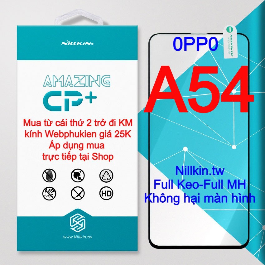 Kính cường lực cho Oppo A54 4G 5G Full màn hình Full keo hiệu Nillkin.tw