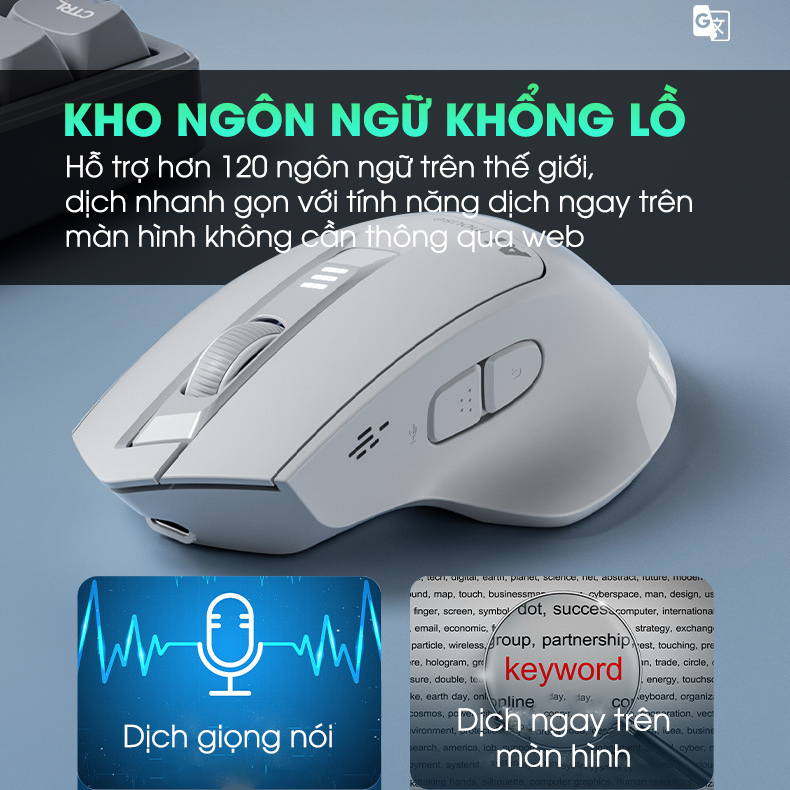 Chuột máy tính không dây bluetooth SIDOTECH S6 voice ai điều khiển bằng giọng nói dịch văn bản silent chống ồn pin sạc có 6 nút bấm đọc lạ công thái học làm việc hỗ trợ 120 ngôn ngữ - Hàng chính hãng