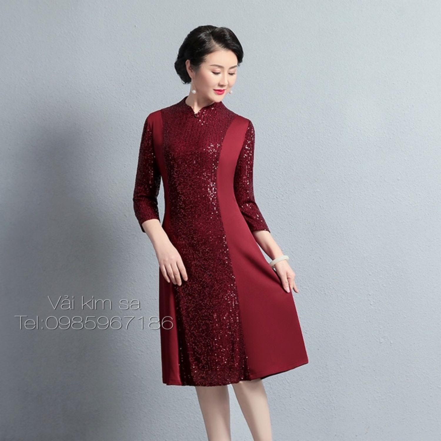 vải thun kim sa, vải sequin may đầm dạ hội