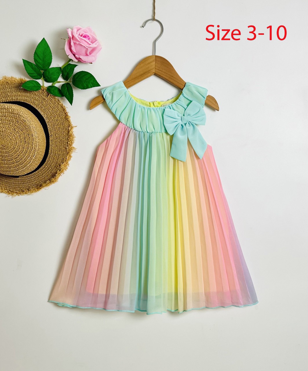 Váy/ Đầm xếp ly chuyển màu có dún nơ cho bé từ 13-33kg - Tạp hóa Bát Muội