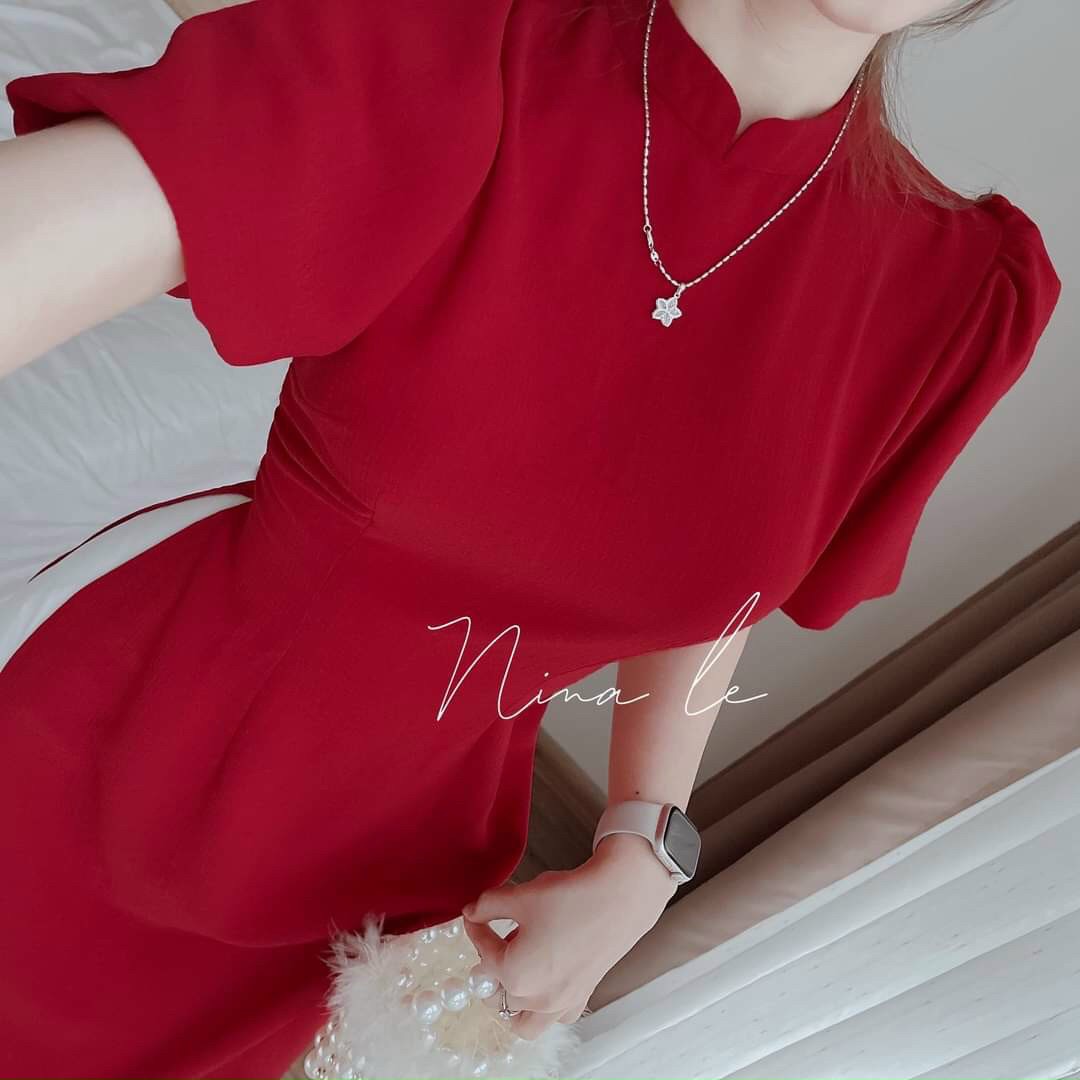 ÁO DÀI CÁCH TÂN ĐỎ LỤA NHUNG ĐÓN TẾT- KÈM QUẦN AD001
