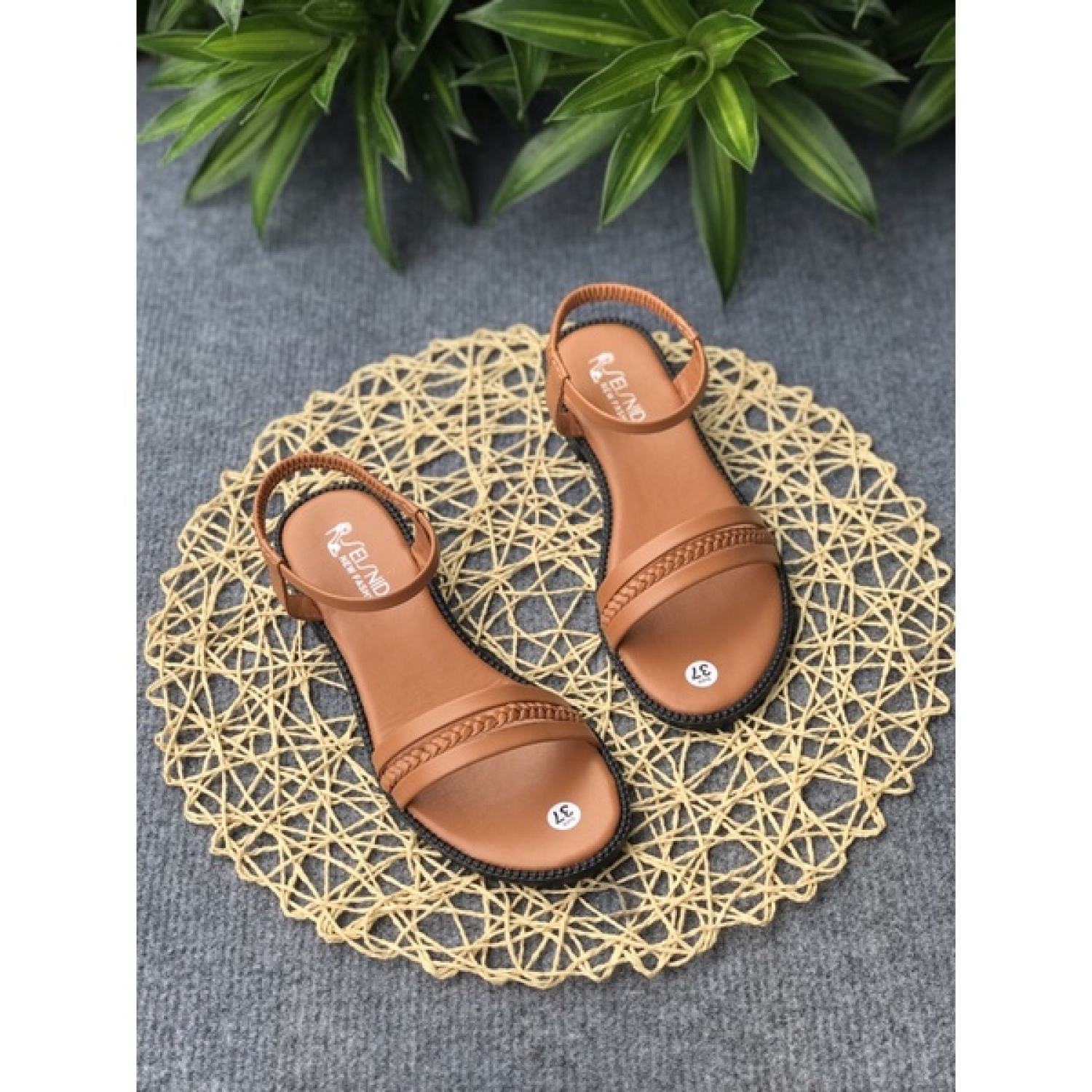 Dép sandal nữ quai ngang thắt bính đế 3 phân