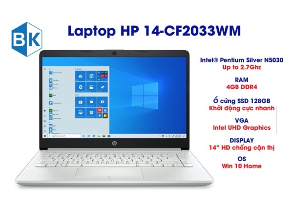 Bảng giá [Chính hãng] Laptop HP 14-CF2033WM (Intel® Pentium Silver N5030 | 4GB | 128GB | W10 - Mới 100% Phong Vũ