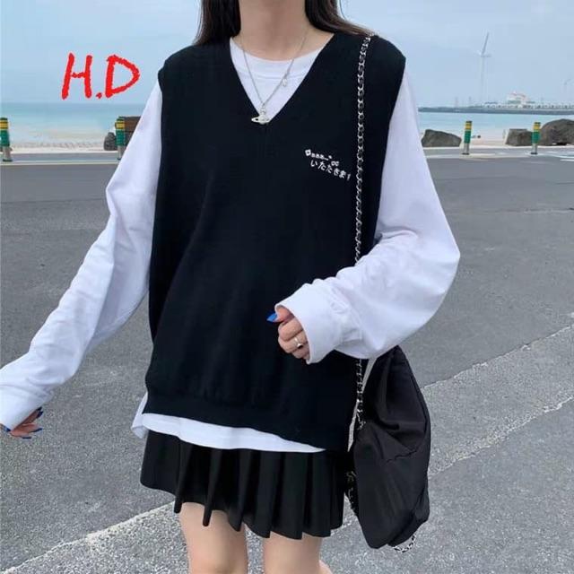 Sét áo gile hoa cúc chữ hàn hda1119