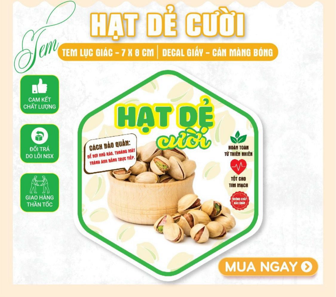55 tem lục giác 7x8cm - Hạt dẻ cười