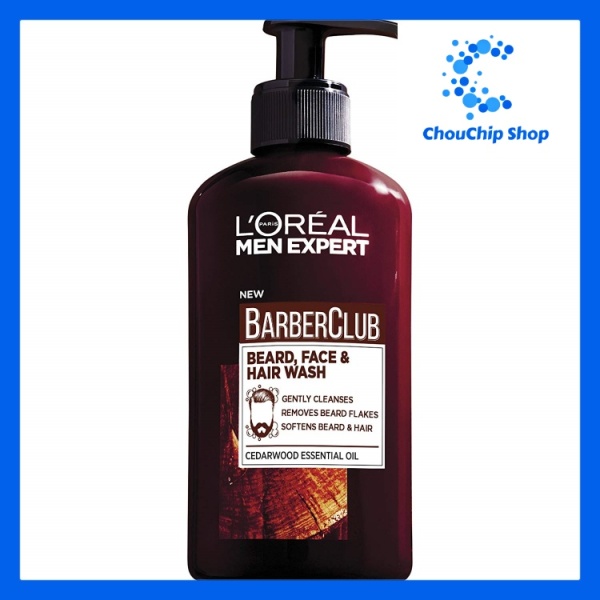 [HCM]Gel 3 in 1 làm sạch râu mặt và tóc LOreal Men Expert BarberClub Beard Face & Hair wash cedarwood Essential Oil