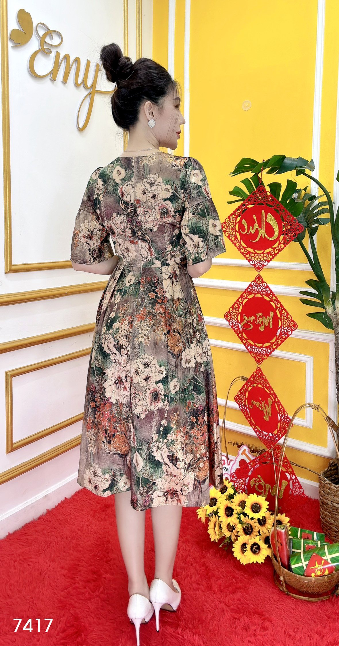 Đầm EMY EM7417 Xoè Lụa Vân Pháp LVP Tay Lỡ