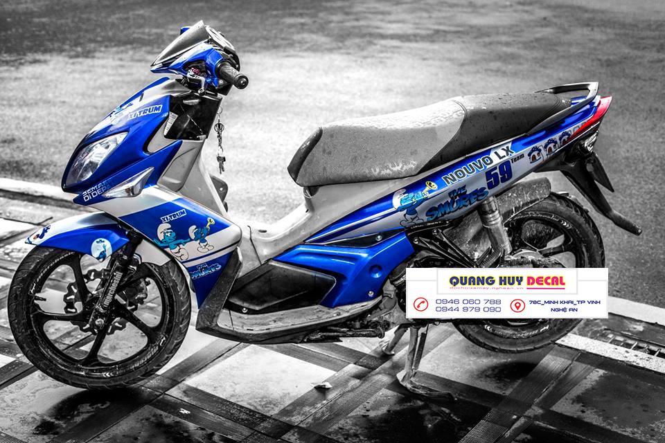 Tem trùm xe máy Nouvo xanh dương trắng - tem xe máy Nouvo thiết kế theo yêu cầu - Tem xe máy Nouvo rẻ đẹp và chất