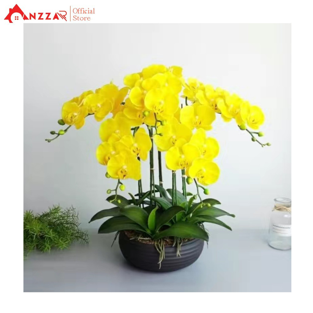 Hoa giả, chậu hoa lan hồ điệp cao su cao cấp cao 60cm loại xịn đẹp giống thật trang trí nhà cửa, phòng khách, decor văn phòng, cửa hàng, khách sạn, spa sang trọng, bình lan hồ điệp làm quà tặng khai trương, khánh thành Anzzar BL-01