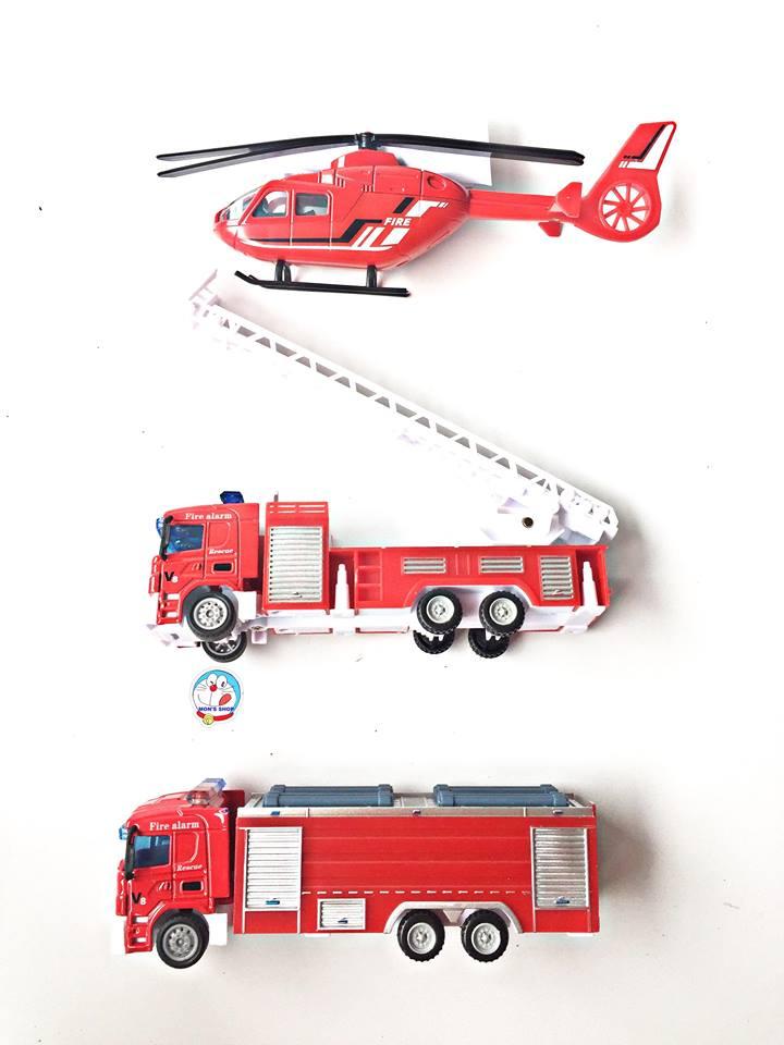 Set 3 chiếc xe sắt cứu hỏa bằng sắt, chạy đà
