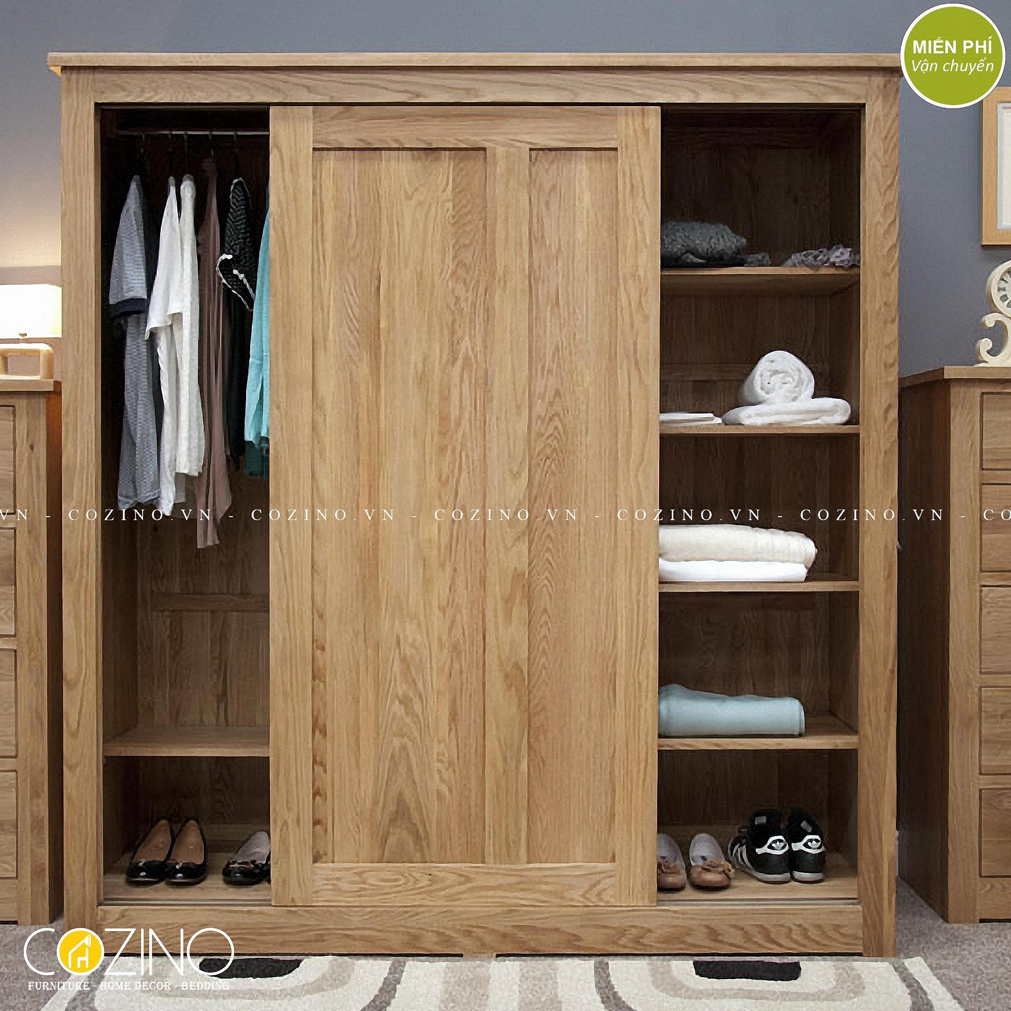 Tủ quần áo cửa lùa hai cánh lớn Torino gỗ sồi 2m
