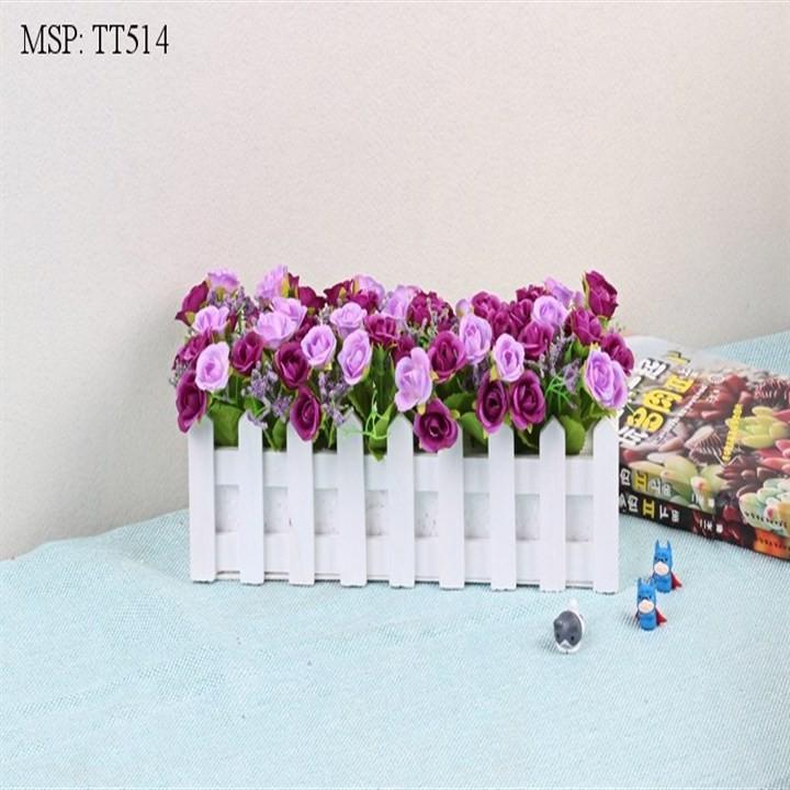 Chậu hàng rào gỗ cắm hoa giả 30cm - Không gồm hoa
