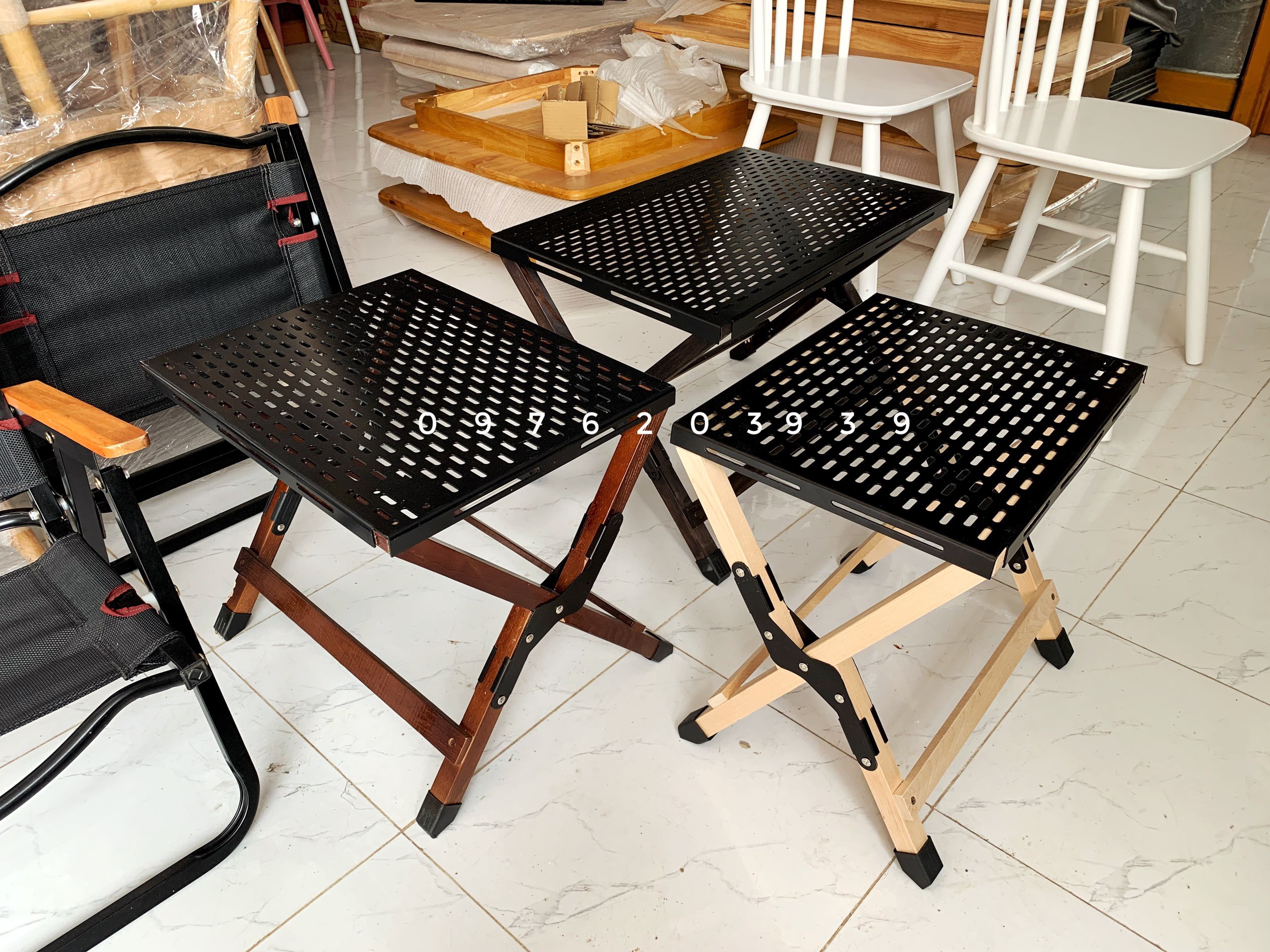 Bàn camping - cafe xếp gọn - Glamping - Mặt sắt sơn tỉnh điện