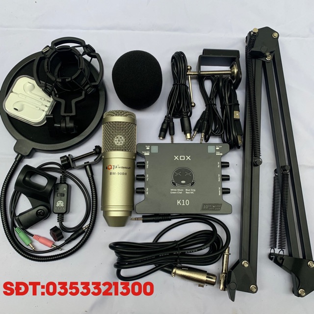 COMBO THU ÂM LIVESTREAM KARAOKE AQTA BM900-CARD XOX K10 2020 KÈM PHỤ KIỆN BẢO HÀNH 12 THÁNG