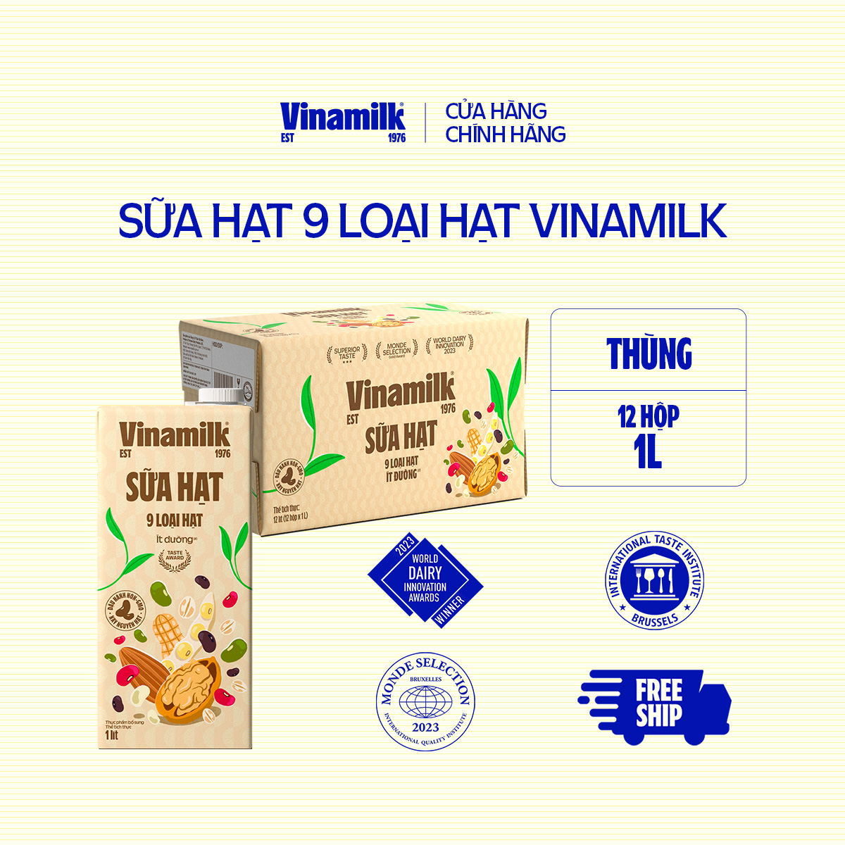 Sữa 9 loại hạt Vinamilk - Thùng 12 hộp 1L