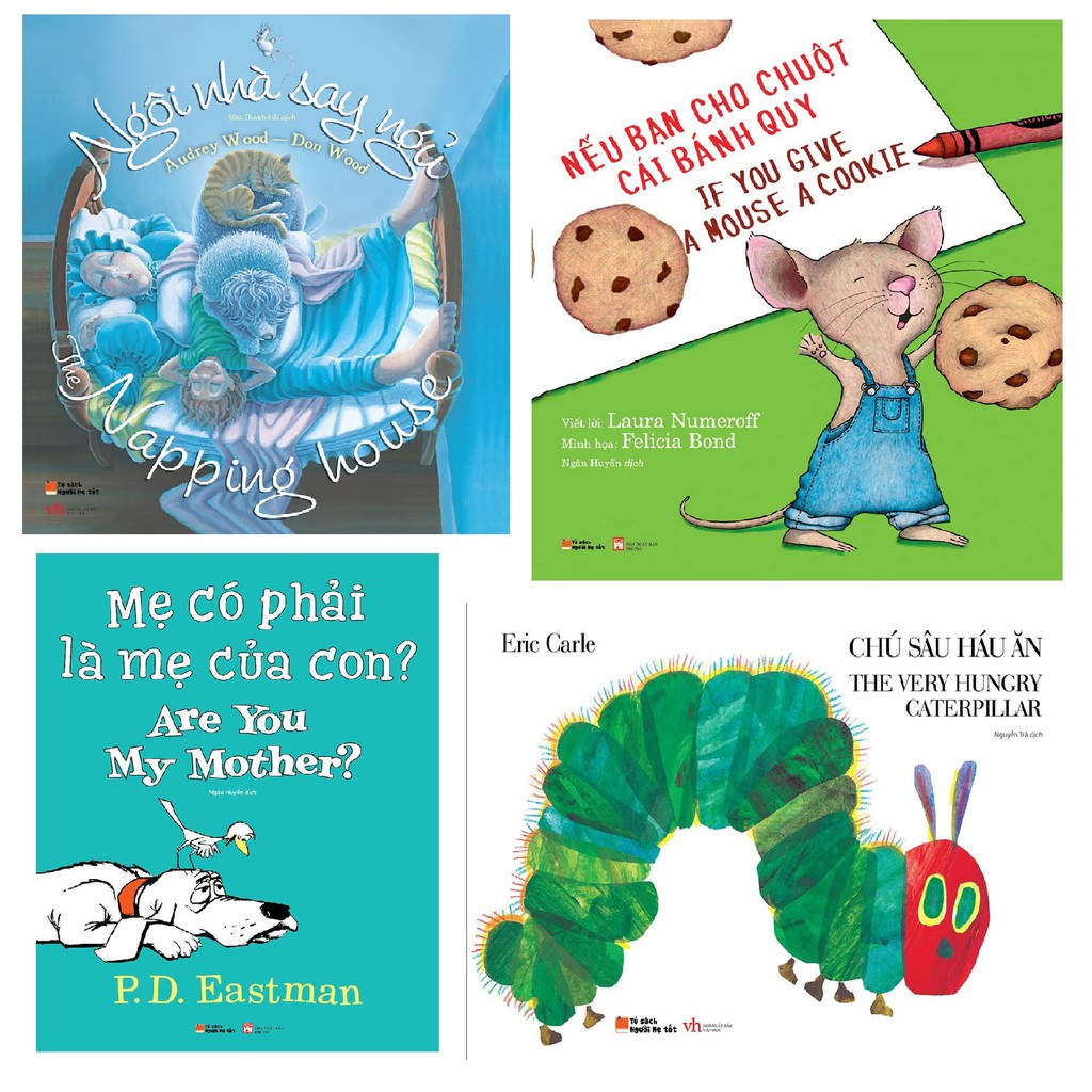 Sách Combo 4 cuốn Song ngữ kinh điển Mẹ Có Phải Là Mẹ Của Con+Ngôi Nhà Say Ngủ+Chú Sâu Háu ăn - Mhbooks (tặng bộ Flashcard ngộ nghĩnh)