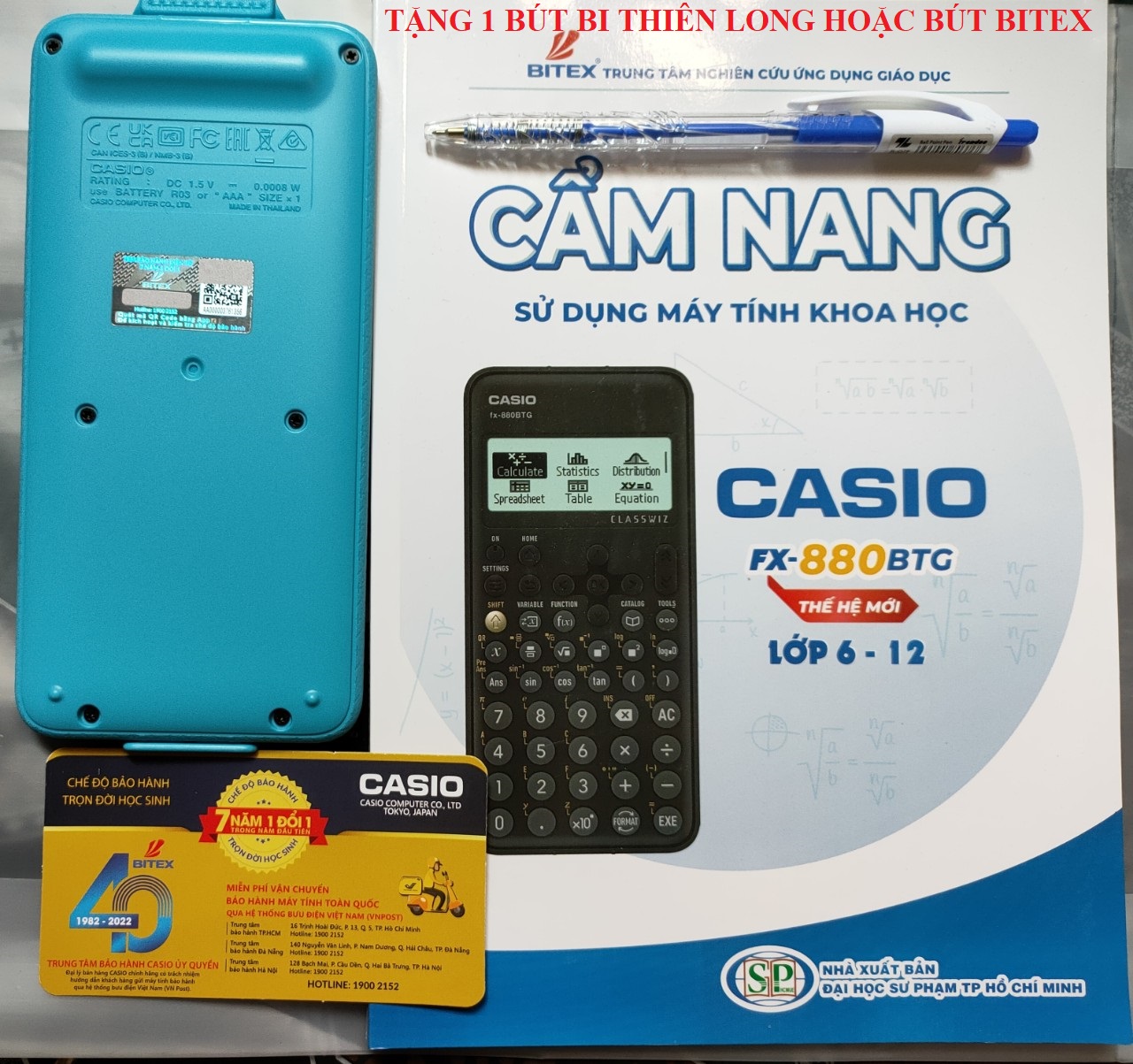 Combo máy tính Casio 880BTG Xanh và Cẩm nang HDSD