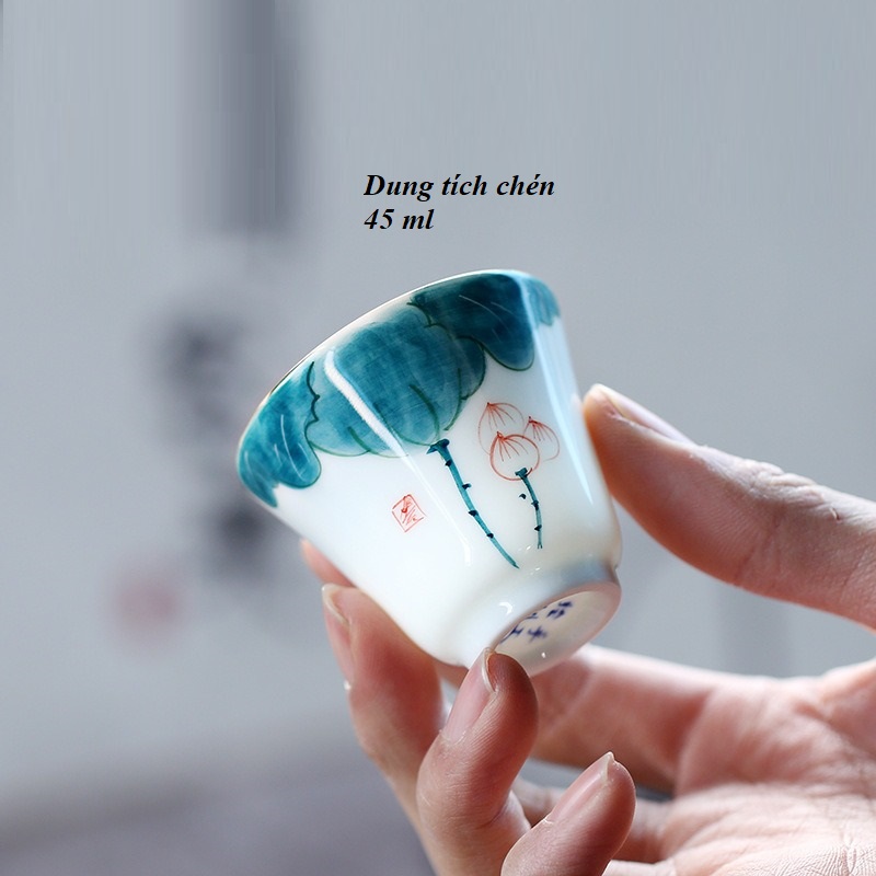 Ấm, Chén uống Trà Sứ Trắng Bạch Định pha trà đạo 270 ml