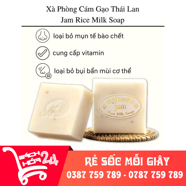 01 cục Xà phòng cám gạo thái lan Jam Rice Milk Soap 60g