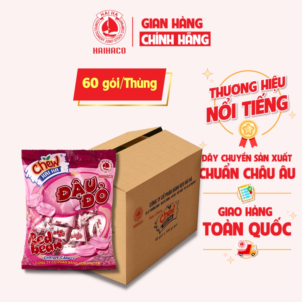 [THÙNG GIÁ SỈ] Kẹo Chew Đậu Đỏ Hải Hà Túi 100g - 60 Túi/Thùng