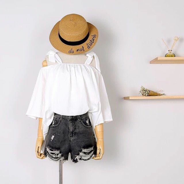 Áo bẹt vai cột nơ