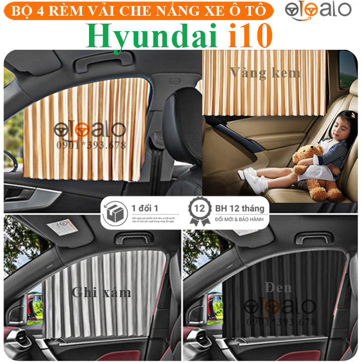 Rèm che chắn nắng cửa kính xe ô tô Hyundai Grand i10 vải lụa gắn nam châm keo 3M CAO CẤP - OTOALO