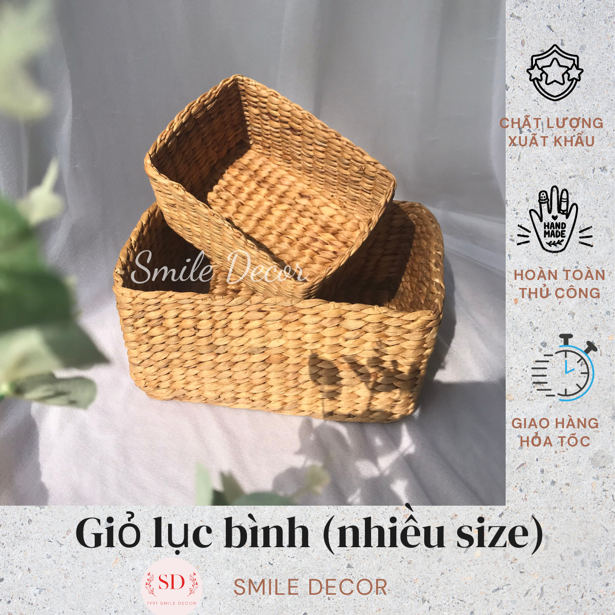 Rectangle handwoven hyacinth basket