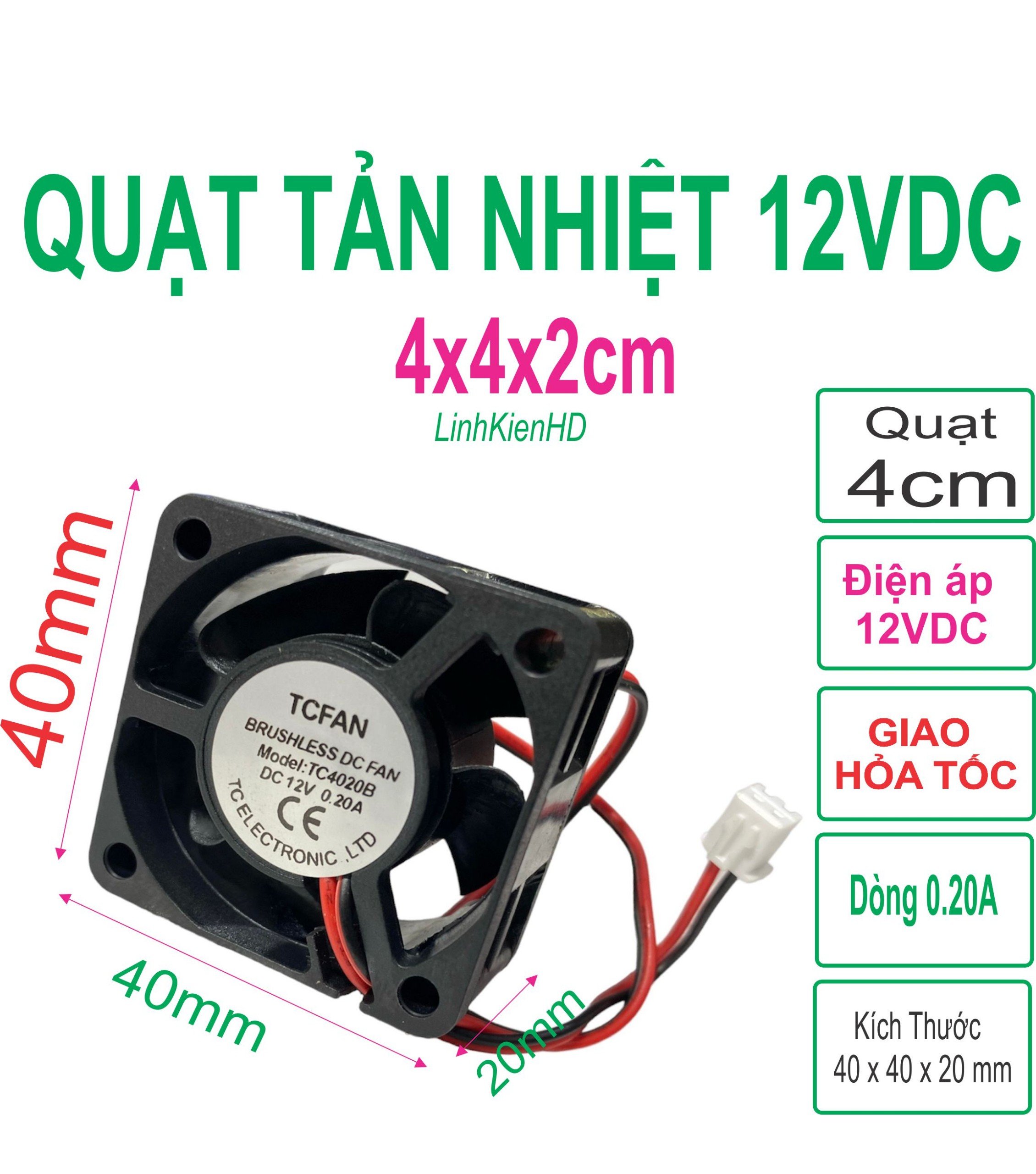 Quạt tản nhiệt mới 12v 4x4x2 cm 0.20a-0.30a - linhkien hd