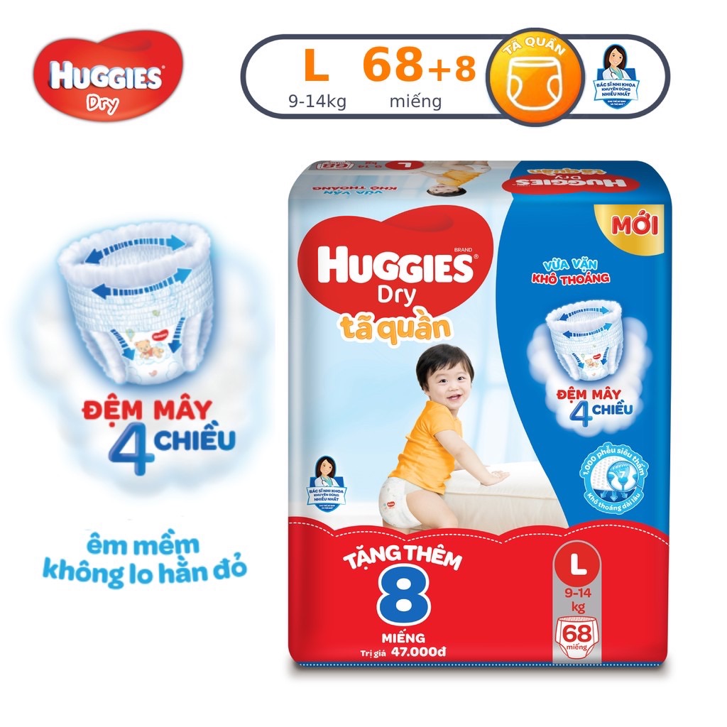 [HCM][Tặng 8 miếng] Tã quần Huggies size L68 miếng
