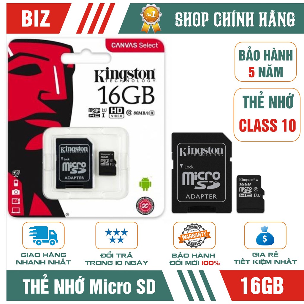 Thẻ nhớ Kingston Microsd Class 10 - bảo hành 5 năm!!!