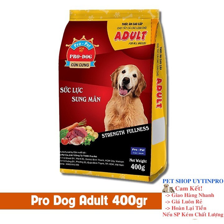 [Hoàn tiền 10%]  THỨC ĂN CHO CHÓ Pro-Dog Adult Dạng hạt Túi 400g Xuất xứ Pro-Pet Việt Nam - Pet shop Uytinpro
