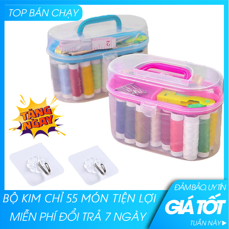 Hộp kim chỉ đa năng 55 món tiện dụng - bộ phụ kiện may vá -Hộp kim chỉ gia đình tiện dụng kèm hộp đựng tiện ích- Hộp kim chỉ đa năng may vá quần áo.