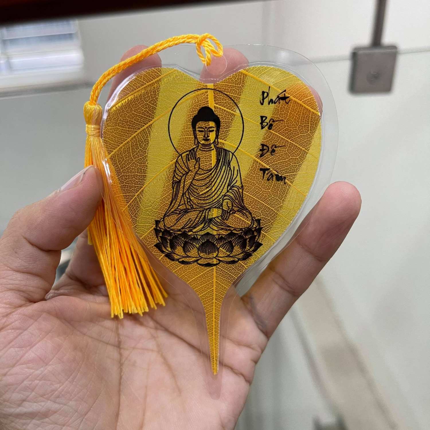Lá bồ đề tâm phật may mắn, bình an, lá tự nhiên thủ công 100% đẹp lung linh tinh xảo
