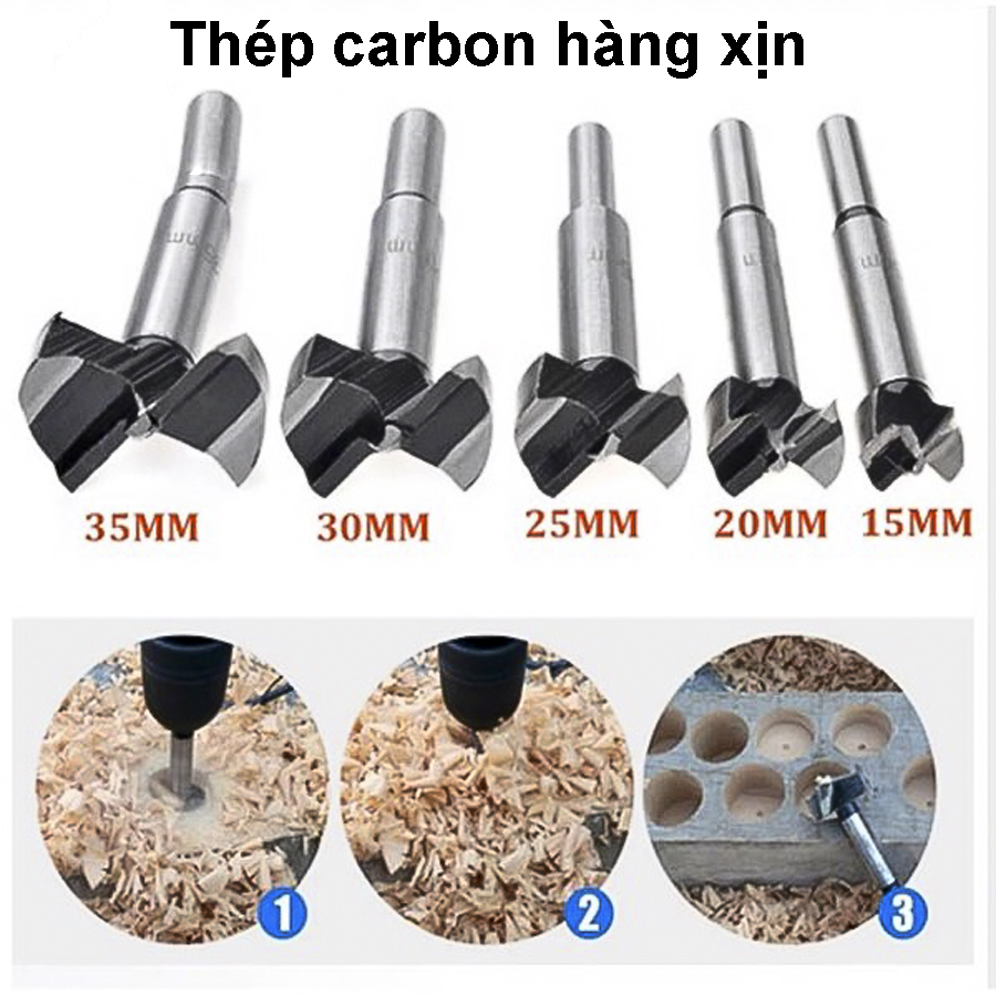 Bộ 5 mũi khoan khoét lỗ 2 cạnh đường kính từ 15mm - 35mm