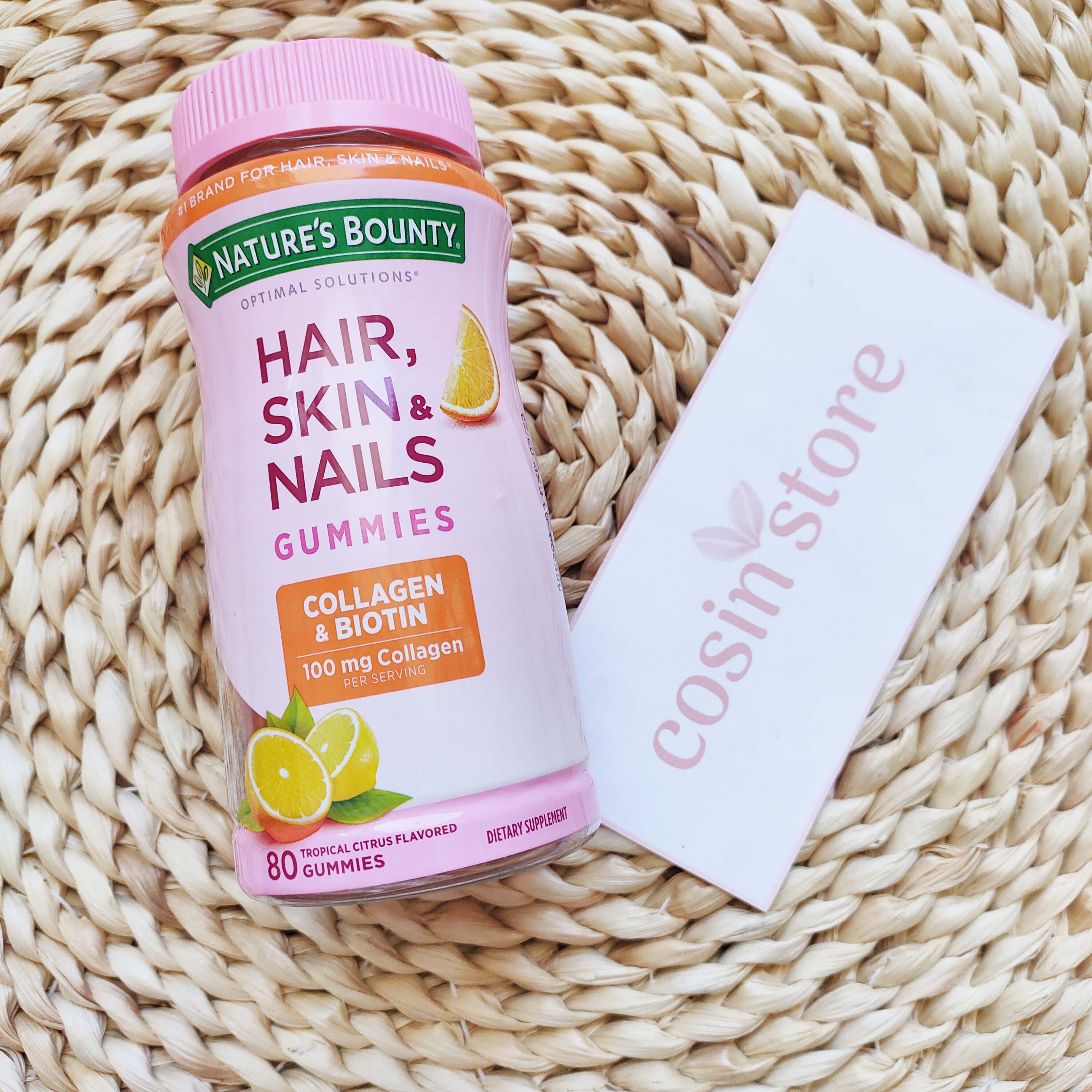 Kẹo Dẻo Nature's Bounty Hair Skin & Nails Gummies 80 viên Collagen Biotin Hương cam chanh Hỗ Trợ Đẹp Da Móng Cosin Store