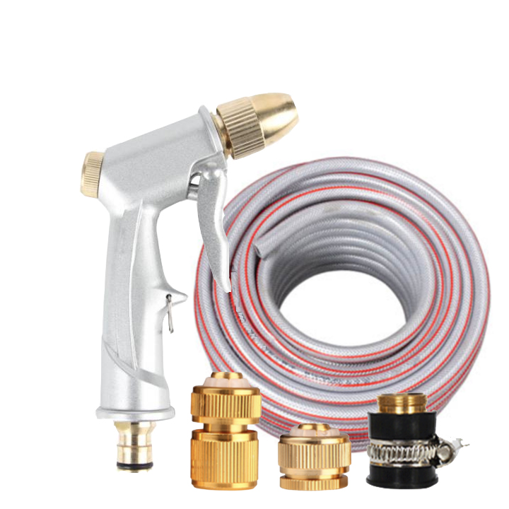 Vòi xịt tăng áp rửa xe tưới cây,bộ dây và vòi phun tưới nước tăng áp lực nước loại 10m cao cấp TLG 701576-1 (dây xám- cút đồng,nối đồng)