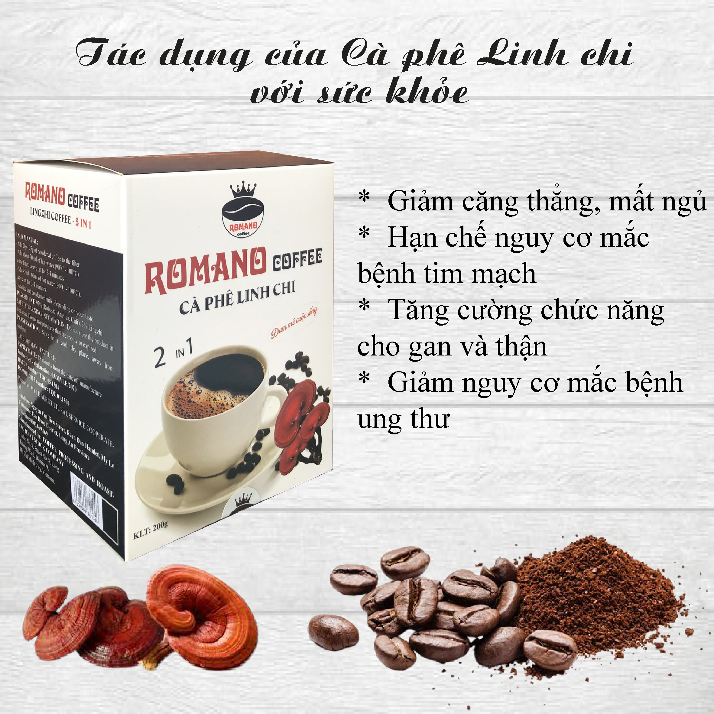 RomanoCoffee Cà phê Linh Chi 2in1 (Hộp 10 gói)