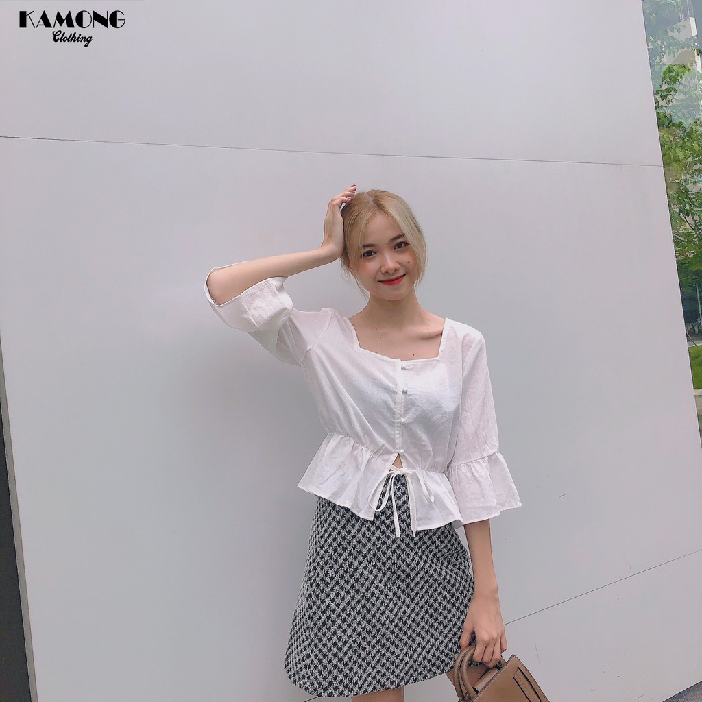 Áo Cổ Vuông Rút Eo Kamong A056