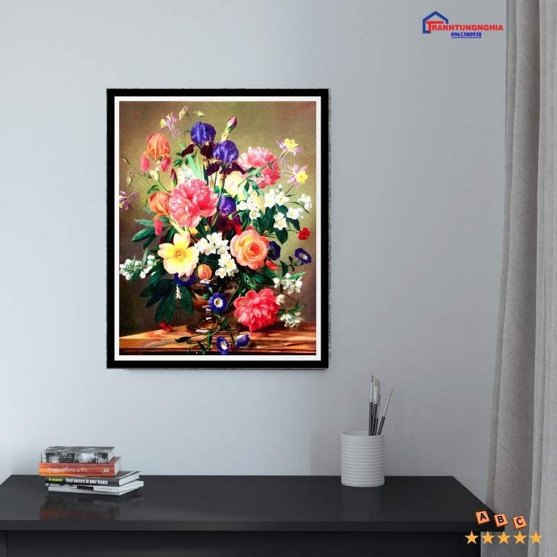Tranh đính đá bình hoa nghệ thuật 50cm x 60cm
