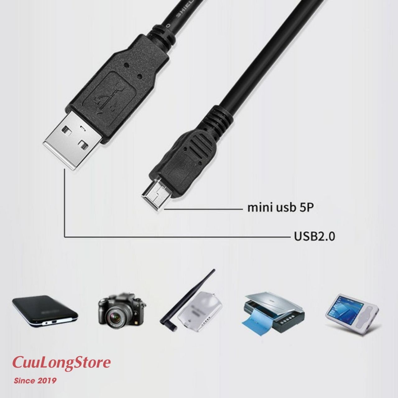 Cáp Mini USB Dây Sạc Pin Máy Ảnh Data Dữ Liệu , GPS, Loa Bluetooth, Máy Chơi Game, Máy Nghe Nhạc MP3